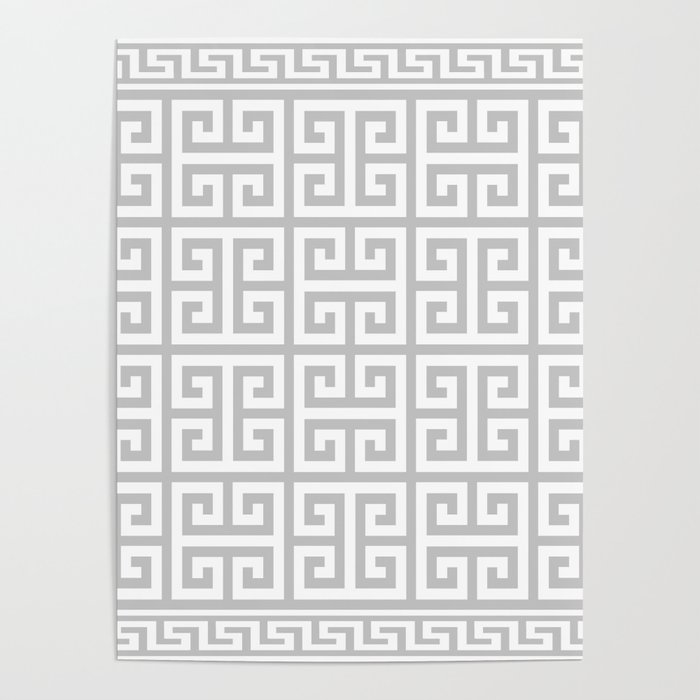 Greek Key (Gray & White Pattern) Poster