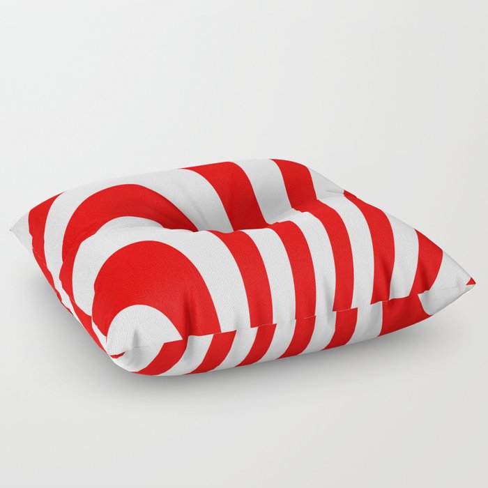 Red and White Candy Cane Peppermint Stripes Wave Abstract Design Floor Pillow