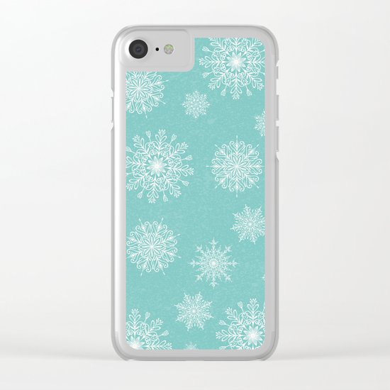 Assorted Snowflakes On Turquoise Backround Clear iPhone Case
