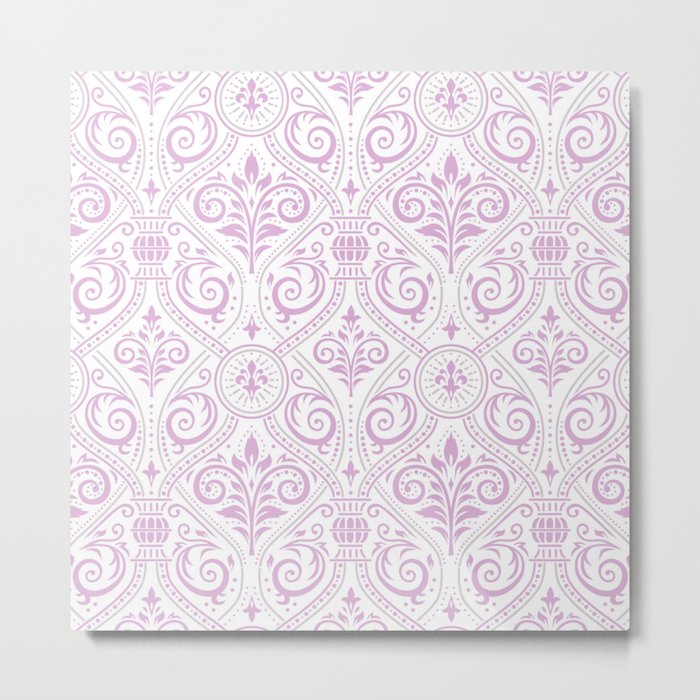 Art Nouveau Rose Pink & White Damask Scroll Metal Print