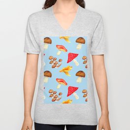 Blue Mushroom Patterns V Neck T Shirt