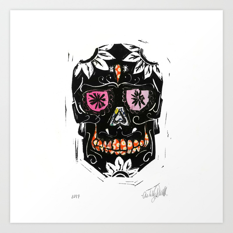 Sugar Skull Linocut Print Art Print By Ashleyturcheck Society6