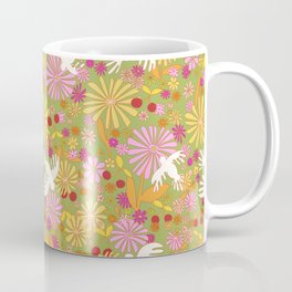 Birds & Flowers Coffee Mug | Graphicdesign, Pattern, Aljahorvat, Dove, Garden, Digital, Spring, Green, Botanical, Watercolor 