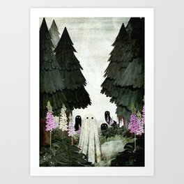 Foxglove Ghosts Art Print | Trees, Nature, Digital, Ghost, Haunt, Bees, Texture, Forest, Painting, Pine 