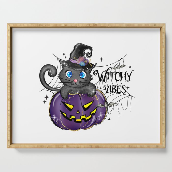 Witchy vibes funny witch cat Halloween Serving Tray