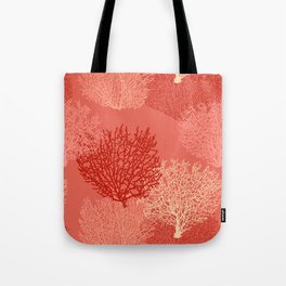 Fan Coral Print, Shades of Coral Orange Tote Bag
