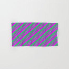 [ Thumbnail: Fuchsia and Sea Green Colored Stripes/Lines Pattern Hand & Bath Towel ]