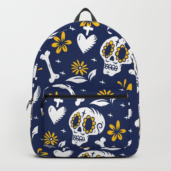 blue and yellow backpack