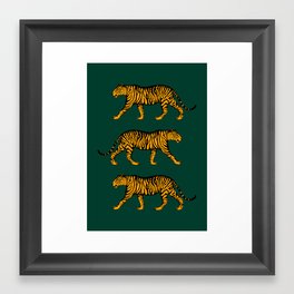 Tigers (Dark Green and Marigold) Framed Art Print | Cats, Animal, Illucalliart, Pattern, Stripes, Hand Drawn, Panthera Tigris, Wild, Green, Jungle 