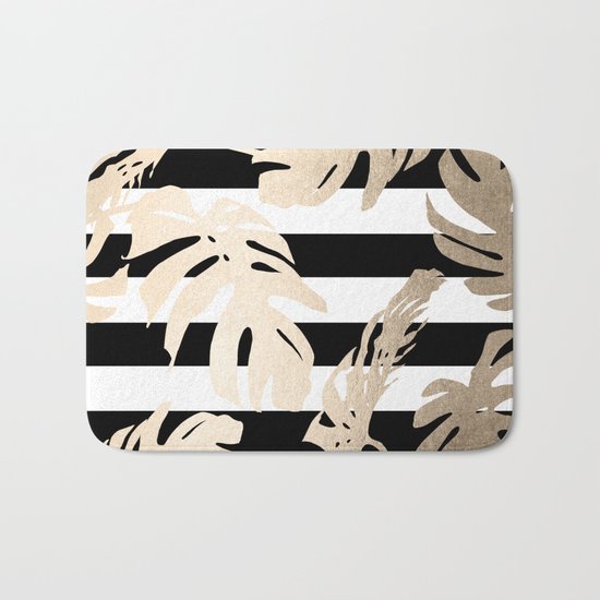 Simply Tropical Palm Leaves on Stripes Bath Mat