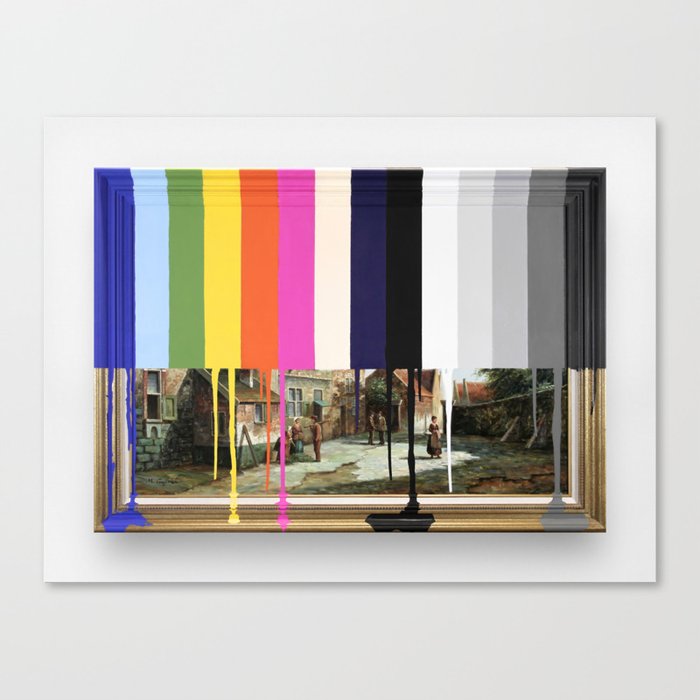 Garage Sale Painting of Peasants with Color Bars Canvas Print