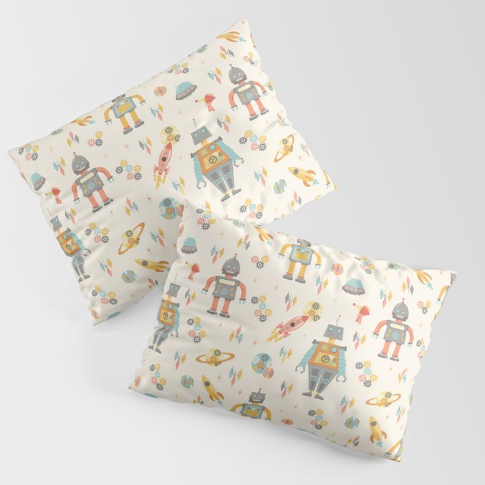 Vintage Inspired Robots in Space Pillow Sham