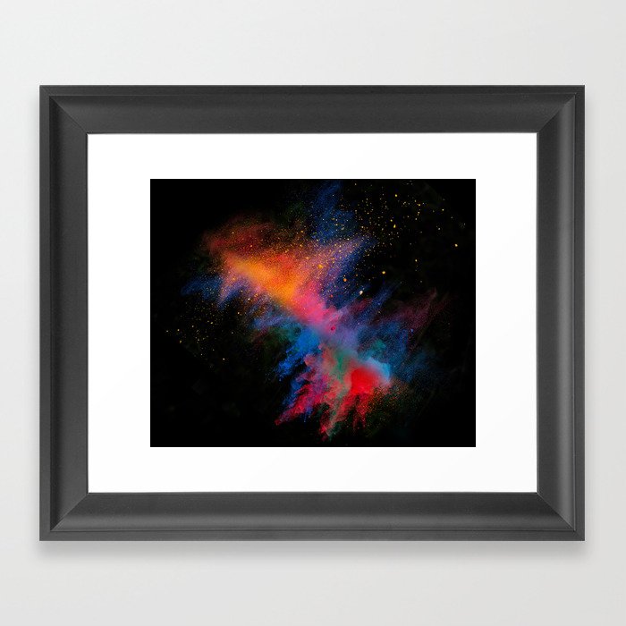 Launched colorful powder on black background Framed Art Print