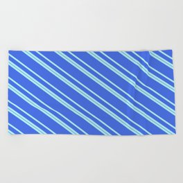 [ Thumbnail: Turquoise & Royal Blue Colored Lined Pattern Beach Towel ]
