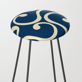  Reto Abstract Curvy lines pattern - Ateneo Blue and Blanched Almond Counter Stool