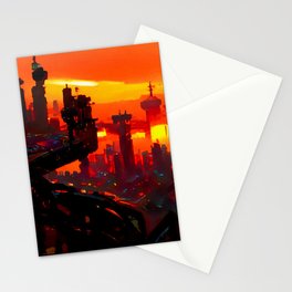 Postcards from the Future - Cyberpunk Cityscape Stationery Card