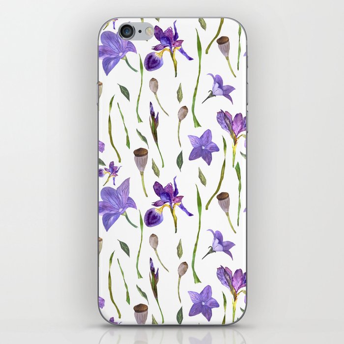 purple iris watercolor pattern iPhone Skin