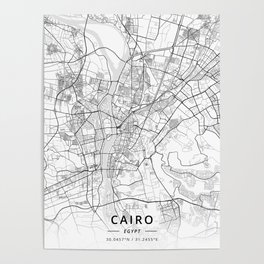 Cairo, Egypt - Light Map Poster