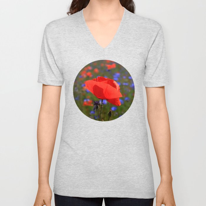 Beautiful Red Poppy V Neck T Shirt