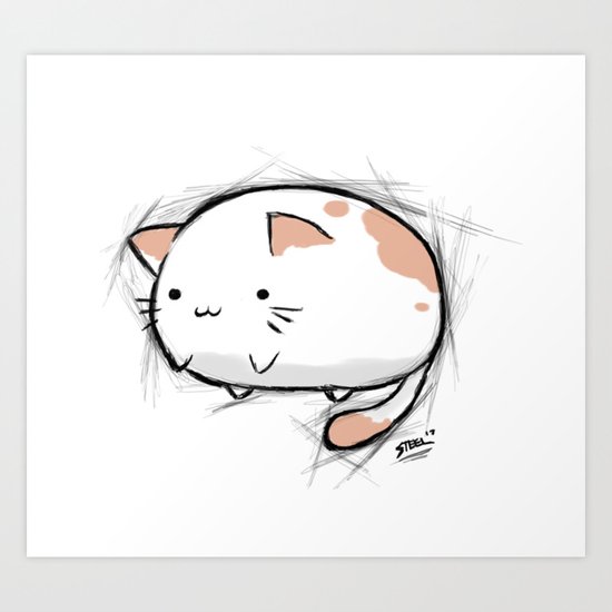 Fat Kawaii Cat Art Print