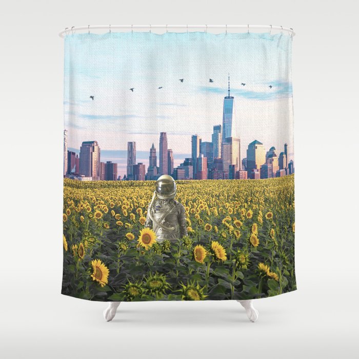 Astronaut in the Field-New York City Skyline Shower Curtain