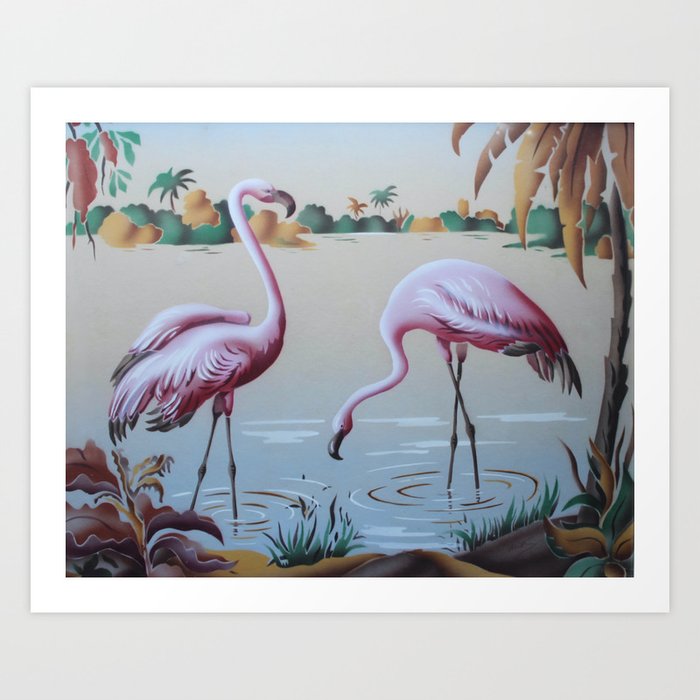 Turner pink flamingo, 1950s mid century artwork retro pink flamingo art,  mid mod art Art Print