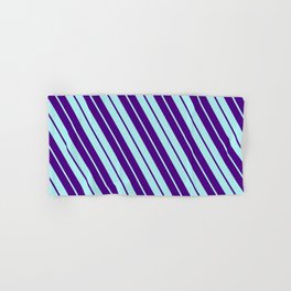 [ Thumbnail: Indigo and Turquoise Colored Lines Pattern Hand & Bath Towel ]
