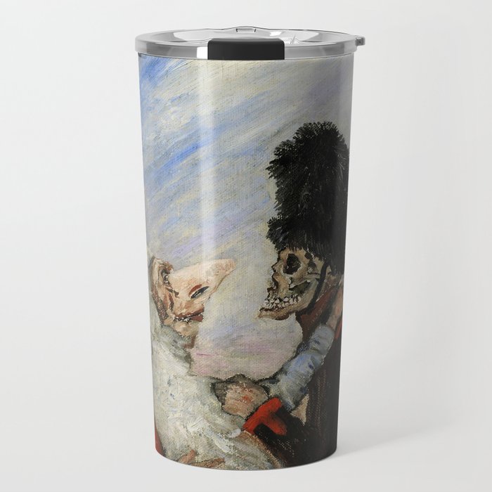 The beautiful wedding couple, a-hem, cough, cough; squelette arrêtant masques grotesque art portrait painting masks and ugly skeletons by James Ensor Travel Mug