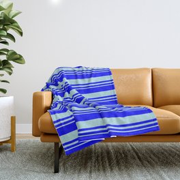 [ Thumbnail: Blue and Powder Blue Colored Stripes/Lines Pattern Throw Blanket ]