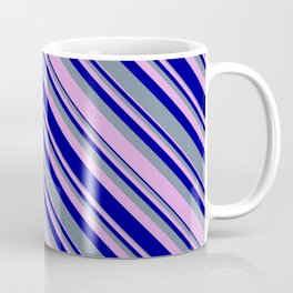 [ Thumbnail: Light Slate Gray, Plum, and Dark Blue Colored Lines/Stripes Pattern Coffee Mug ]