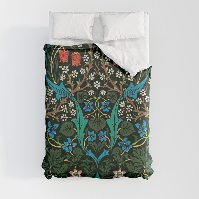 William Morris Tulips, Blue Columbine, Orchids, & Sunflowers Textile Flower Print Duvet Cover