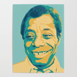 James Baldwin Portrait Teal Gold Blue Poster