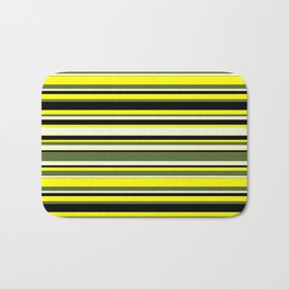 [ Thumbnail: Yellow, Dark Olive Green, Light Yellow, and Black Colored Lines Pattern Bath Mat ]