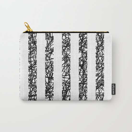 Scribble Bars - Abstract, stripy, stripey, black ink scribbles pattern, black and white Carry-All Pouch