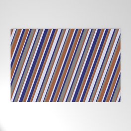 [ Thumbnail: Lavender, Midnight Blue, Gray, and Sienna Colored Lined/Striped Pattern Welcome Mat ]