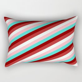[ Thumbnail: Light Pink, Turquoise, Maroon, Red, and Mint Cream Colored Lined/Striped Pattern Rectangular Pillow ]