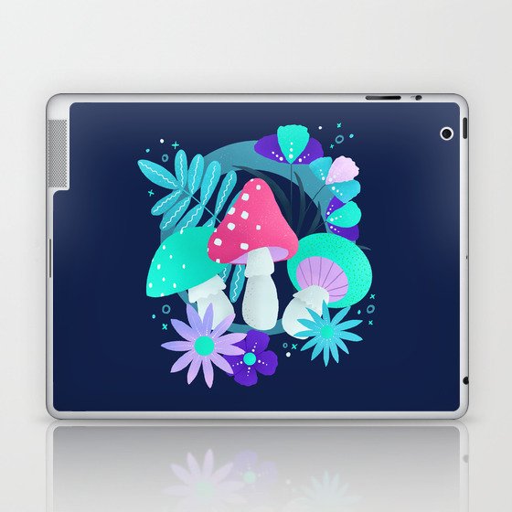 turquoise and pink mushrooms and flowers Laptop & iPad Skin