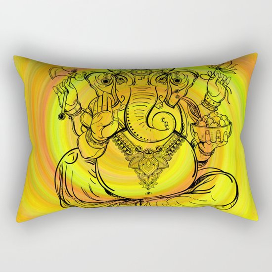 Lord Ganesha on Yellow Spiral Rectangular Pillow