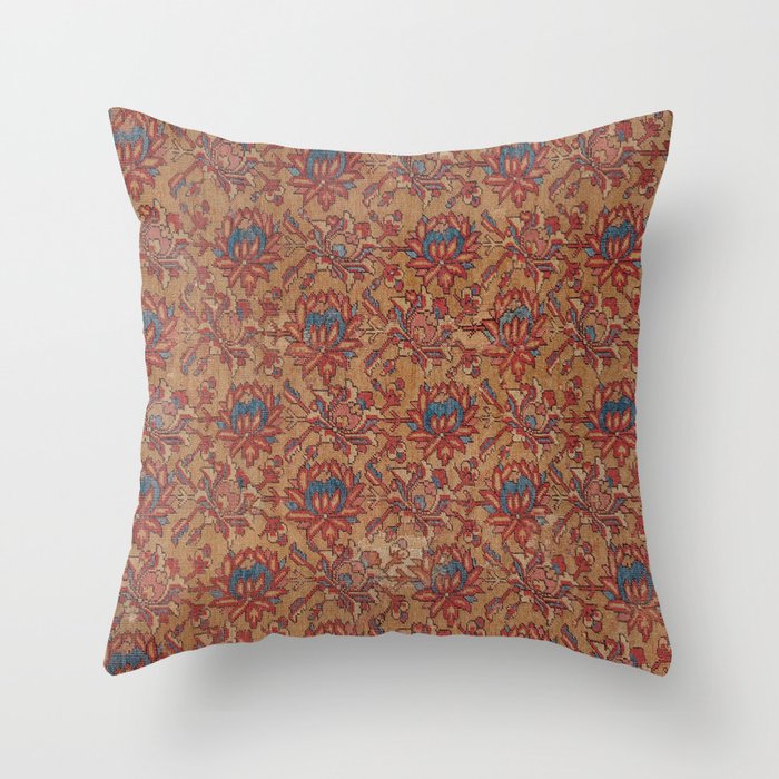 Mustard Floral Vine II // 17th Century Distressed Red Yellow Blue Colorful Ornate Accent Rug Pattern Throw Pillow