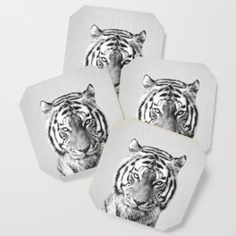Tiger - Black & White Coaster | Peekaboo, Photo, Wildlife, Jungle, Animal, Nature, Africa, Safari, Nursery, Tiger 