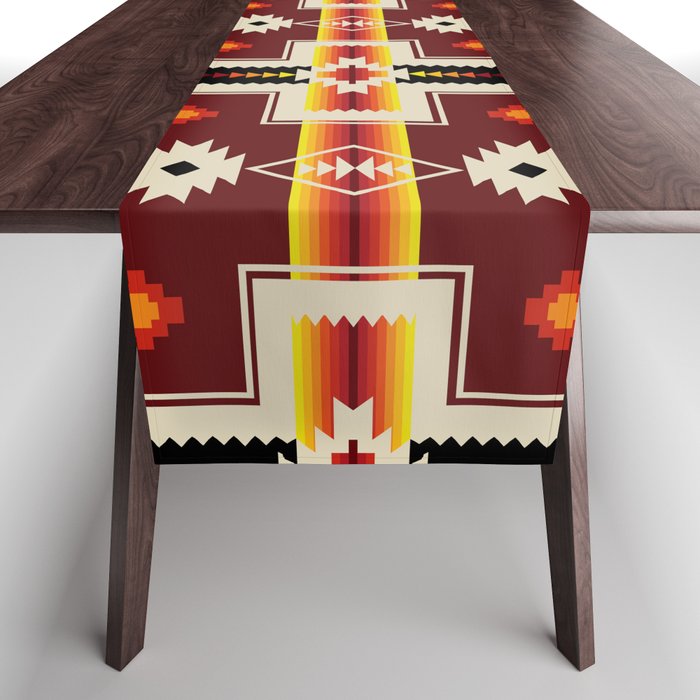 Tribal Cross Camp Fire Burgundy Blanket Pattern Table Runner