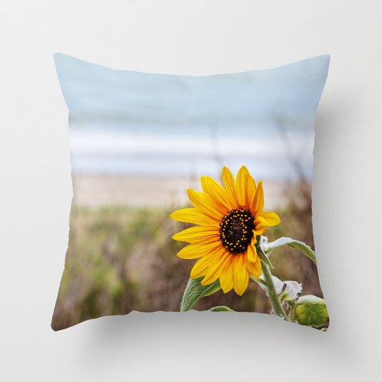 Sunflower near ocean Throw Pillow
