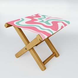 Retro Liquid Swirl Abstract Pattern in 80s Pink Teal White Folding Stool