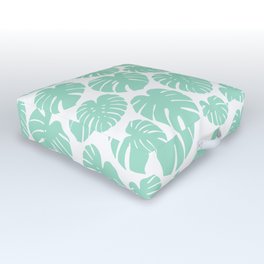 Monstera - Mint Green and White Outdoor Floor Cushion