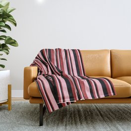 [ Thumbnail: Pink, Brown & Black Colored Striped Pattern Throw Blanket ]