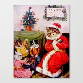'A Merry Christmas' Vintage Cat Art by Louis Wain Canvas Print