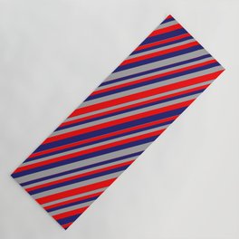 [ Thumbnail: Midnight Blue, Dark Grey & Red Colored Striped/Lined Pattern Yoga Mat ]