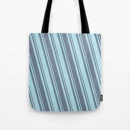 [ Thumbnail: Powder Blue & Slate Gray Colored Stripes Pattern Tote Bag ]