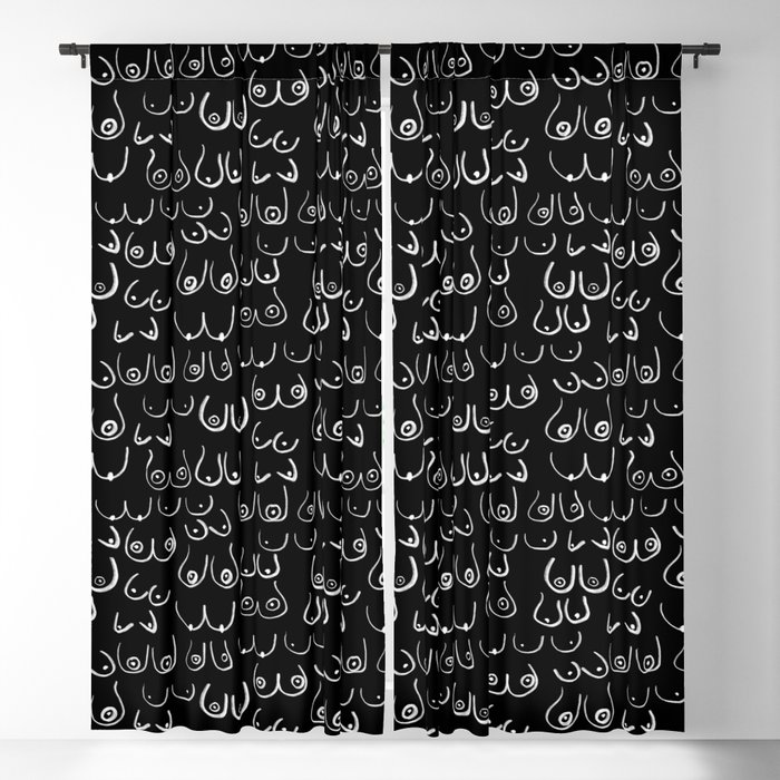 Boobs Pattern - Black and white, feminine art, lady boobs, Blackout Curtain