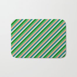 [ Thumbnail: Eye-catching Teal, Light Grey, Green, Sea Green & Light Salmon Colored Lined/Striped Pattern Bath Mat ]